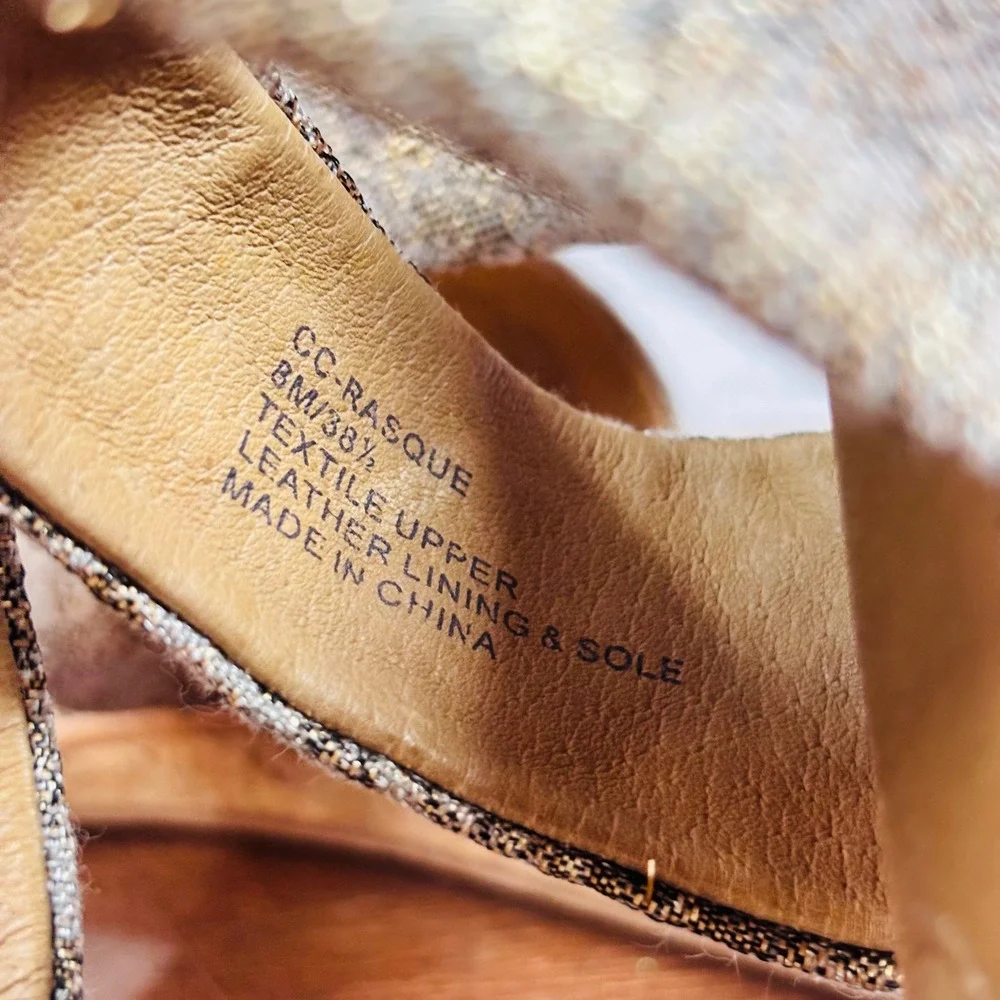 Corso Como CC-Rasque Metallic Gold Bow Ankle Strap Cork Wedge Sandals 8M